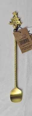 Creative Co-Op Brass Bar Spoon 8.5" Christmas Tree Handle Gold Stirrer New